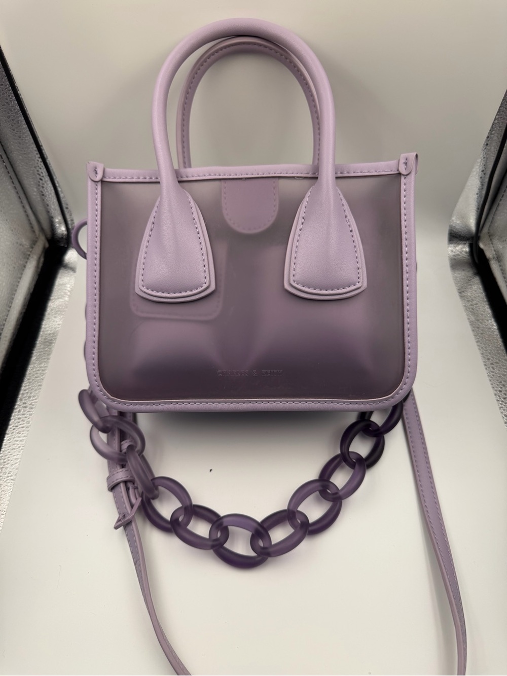 CHARLES & KEITH Lilac See-Through Chain Double Handle Bag + Pouch